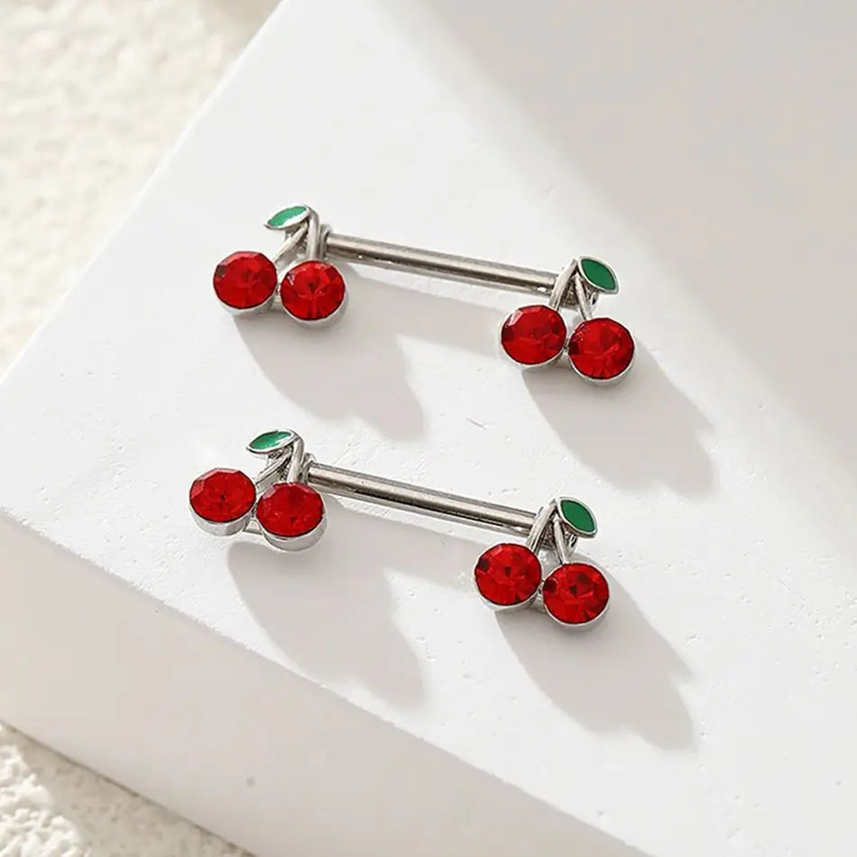 2pc 14G Titanium Nipple Barbell Sweet Red Crystal Cherry Shaped Breast Rings for Women Piercing Nipplr Jewelry Body Accessories