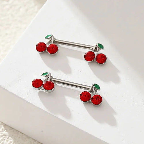 2pc 14G Titanium Nipple Barbell Sweet Red Crystal Cherry Shaped Breast Rings for Women Piercing Nipplr Jewelry Body Accessories